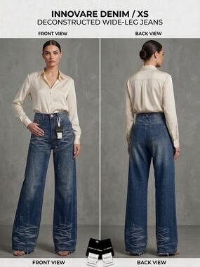 NWT Innovare Denim Deconstructed Wide-Leg Jeans | XS Dark Wash | Curved